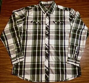 Retrofit Men's XL Handmade Plaid Button-Up Shirt, Green/Purple/Gray